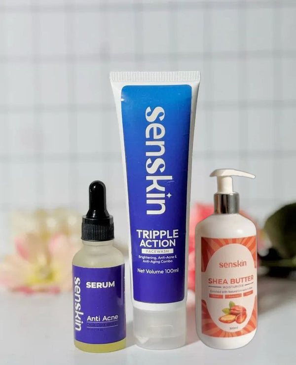 "Senskin Skincare Combo – Facewash, Moisturizer & Anti-Acne Serum"